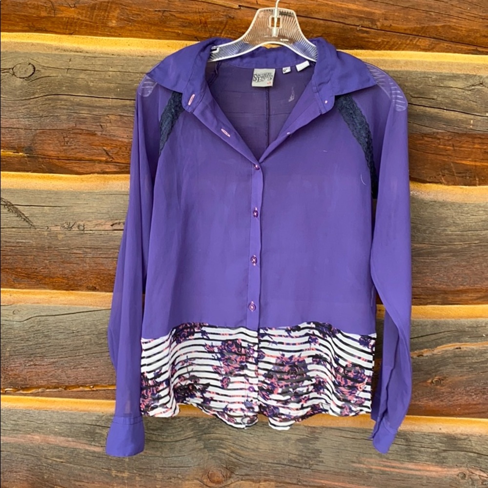 Purple floral and lace chiffon blouse